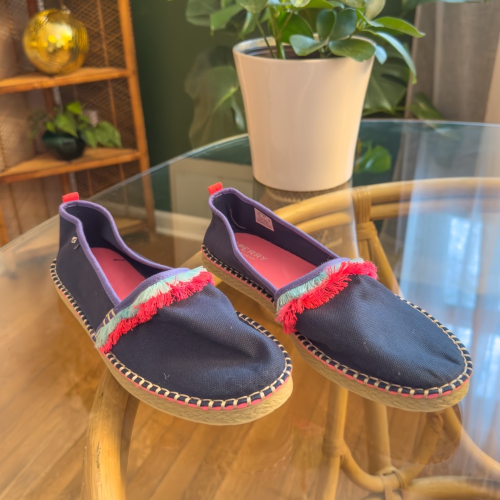 Sperry Navy Canvas Fringe Slip-on Espadrilles 6
